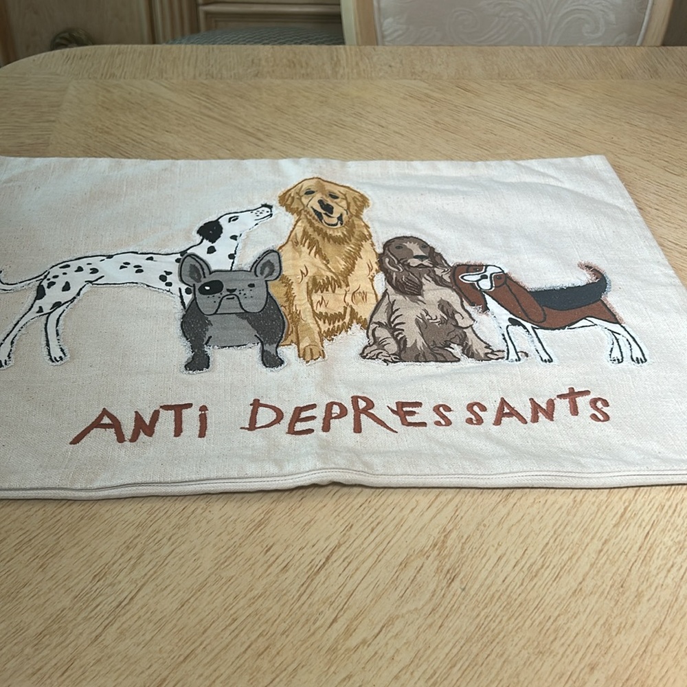 Creative Co-op Dogs Anti Depressants Pillow Cover NWT